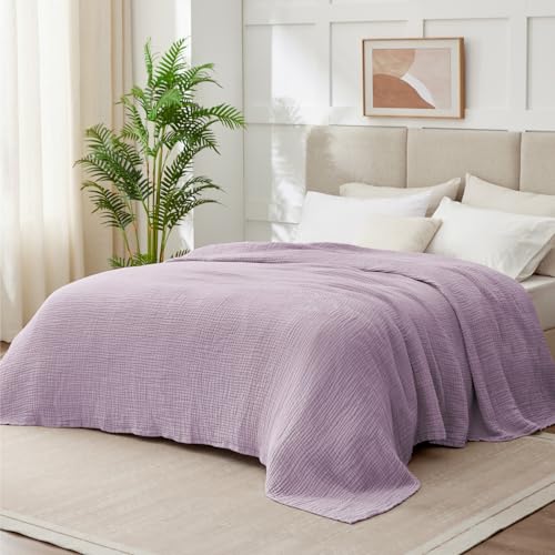 Image of 100% Cotton Muslin Blanket California King 120 inch x 90 inch, 6 Layers Breathable and Lightweight Oversized Blankets for Bed, Soft Cooling Gauze Blanket for Adults All Season, Lavender