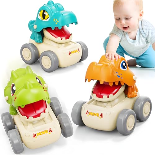 Image of MOONTOY Baby Car Dinosaur Toys for 1 2 Year Old Boy Press and Go Cars for Toddlers 1-3, Push Go Dino Cars Toddler Toys Age 1-2 0-2 Baby Toys 12-18 Months Easter Basket Stuffers 1st Birthday Gifts
