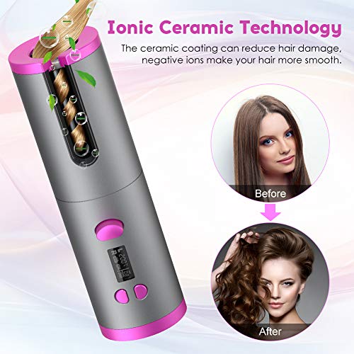 Cordless Auto Curler, Automatic Curling Iron, Rechargeable Auto Hair Curler with 6 Temperature & Timer Settings, Auto Shut-Off Portable Curling Wand for Hair Styling Anytime, Anywhere