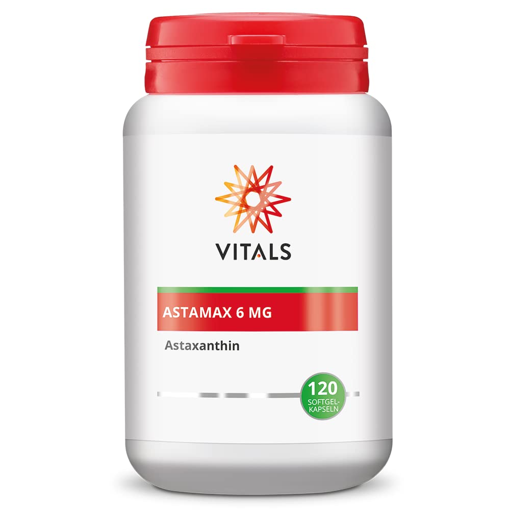 Vitals - Astamax 6mg hohe Dosis Astaxanthin 120 Softgel-Kapseln. Natürliches Astaxanthin aus Algen mit Vitamin C und E. Mit AstaReal vom Astaxanthin-Experten AstaReal