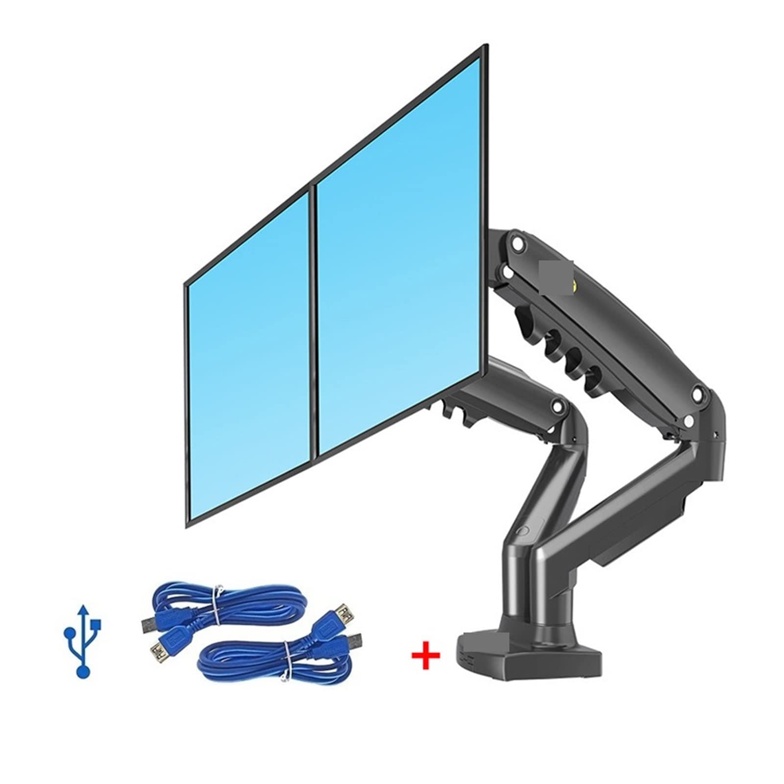 Aioneer Screen Stand, F160 Gas Spring 360 Degree Desktop 17"-27" Dual Monitor Holder Arm With Usb3.0 Monitor Mount Bracket Load 2-9Kg Each-With TWO USB3.0-1