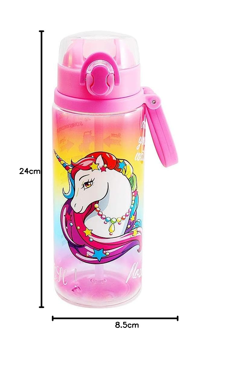 Trinkflasche für Kinder - Tritan BPA-frei, mit weitem Mund, Drucktaste, sichere, auslaufsichere, Zeitmarkierungs - Wasserflasche für Mädchen und Jungen, 680ml - Einhorn