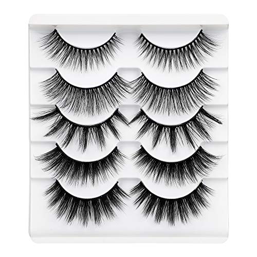 Yawamica Eyelashes Pack 3D Lashes Natural False Eyelashes Fluffy Wispy Cat Eye Fake Eyelashes 5 Pairs Light Volume Crossed Mink Eyelashes Faux Reusable Makeup Eye Lashes