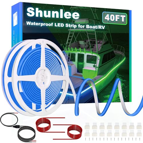 SHUNLEE 40FT Led Boat Lights Blue IP67 COB Waterproof Marine Led Lights