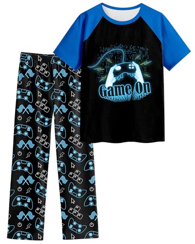 Image of PASHOP Boys Pajamas Little Big Boys Pajamas Short Sleeves and Pants 2 Pieces Summer Pjs Set Kids Boy Sleepwear Size 8-14