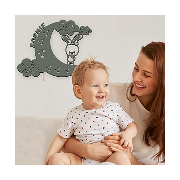 Schlummerlicht Mond-Hase I Personalisiertes Baby-Geschenk zur Geburt & Taufe LED Beleuchtung | Holz Natur I… – Bild 5