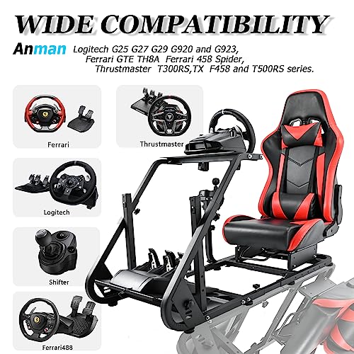 Anman G920 G923 Game Racing Sim Simulator Cockpit With Red Seat/Mountable Display Bracket Tv/Vr Adjustable Driving Gaming Sim Frame Fits For Pc Ps4 Ps5 Xbox Logitech Thrustmaster T300Rs Fanatec/Not Included Electronics #TOP2