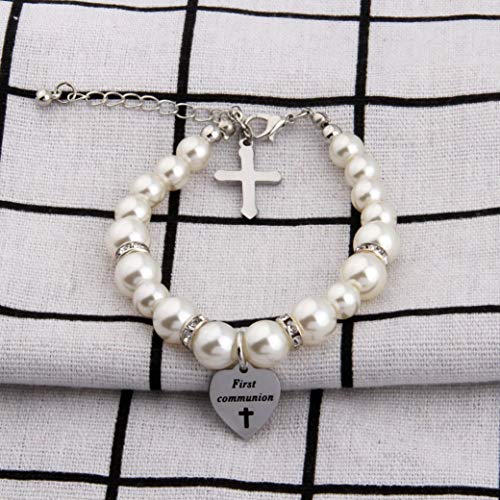 Aktap Christening Gifts First Communion Bracelet Goddaughter Pearl Bracelet With Cross Charm (First Communion Bracelet) #TOP3