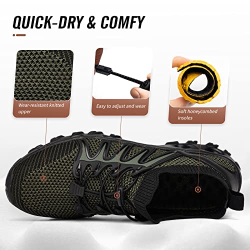 Alibress Women's Men's Water Shoes Quick Dry Aqua Shoes Breathable Beach Shoes Lightweight Swimming Shoes Water Hiking River Shoes Slip Resistant Outdoor Water Shoes Army Green Size Women 11 Men 8.5 #TOP2