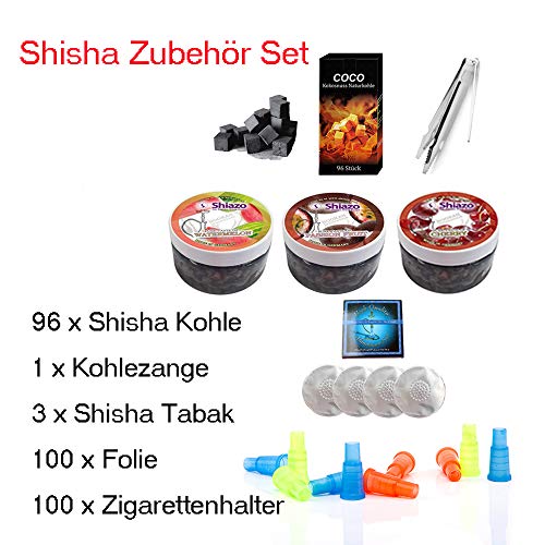 DXP Shisha Set 2 Schläuchen 55cm mit 3x100gr. Shiazo Dampfsteine, Kohle, Folie und Kohlezange, Mundstücke – Bild 3