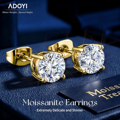 adoyi Moissanite Diamond Stud Earrings for Women Men 925 Sterling Silver Post Hypoallergenic 18K Gold Plated Flat Back Stud Earring Jewelry Round Cut D Color VVS1 Clarity Gift for Women 0.6CT - image 9