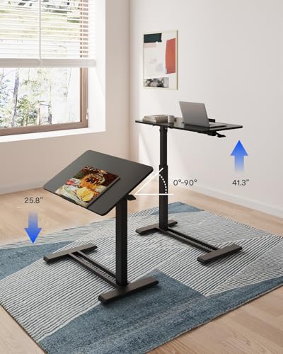 Image of FLEXISPOT H7 PRO Mobile Standing Desk Adjustable Overbed Table Pneumatic with Wheels 90Tiltable Portable Laptop Desk Rolling Computer Cart Foldable Bedside Table(31.5 inch W x 17.7 inch D D, Black)
