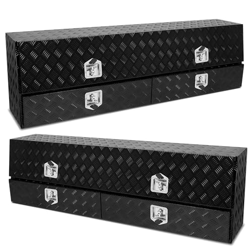 72 Inch Truck Tool Box 2 Pack, 72' x 13.5' x 21' Top Side Contractor Truck Bed Toolbox with Locking Door and Tow Lower Drawers, Heavy Duty Aluminum Side Mount Tool Storage Box for Pickup (Pack of 2)