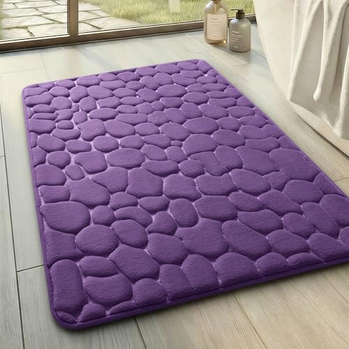 YIHOUSE Memory Foam Bath Mat Cobblestone Bathroom Rugs Super Water Absorbent Bath Mats for Bathroom Machine Washable Bath Rugs(17 x 24,Eggplant) - image 1