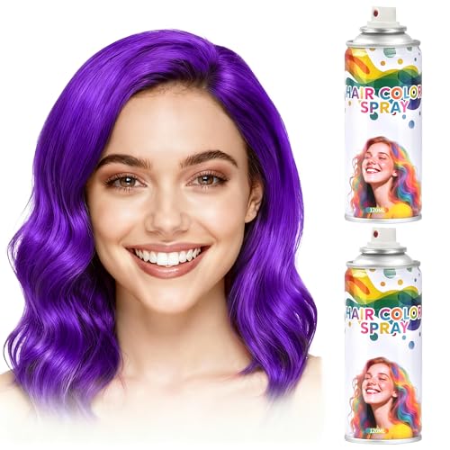 Purple Hair spray,Hair spray temporary for Women Kids Men, Washable Temporary Hair Dye Spray,Spray hair color Non-Sticky,For Christmas Party, Halloween Crazy Hair Day,Cosplay Party (Purple, 2 Pack)