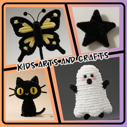 Image of Black Pipe Cleaners Craft Bulk,Arts Crafts,100PCS Chenille Stems,Christmas Gifts Toys for Ages 8-13,Halloween Decorations Art Supplies for Projects Creative DIY Room Decor,Crafts for Adults