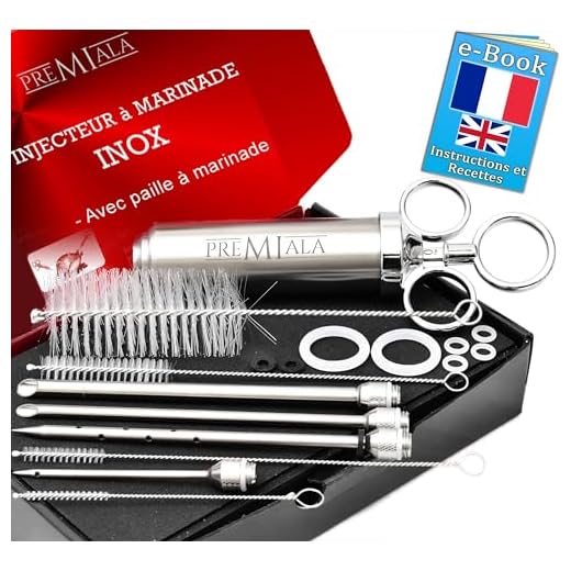 Premiala - le seul seringue marinade en inox 304 pour pièces au contact d'aliments +3 aiguilles +4 joints de rechange+e-book! 60ml seringue alimentaire saveur marinade pour bœuf, poulet et dinde!