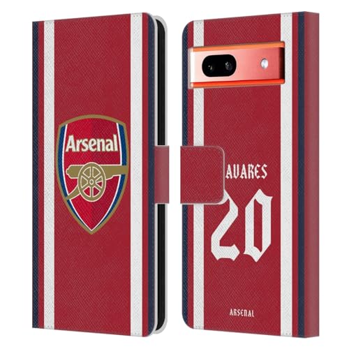 Head Case Designs Officially Licensed Arsenal FC Nuno Tavares 2021/22 Players Home Kit Leather Wallet Case Compatible with Google Pixel 7a