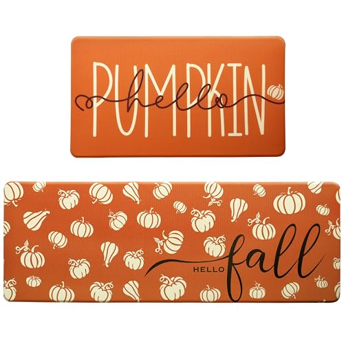 Pumpkin Orange Anti-Fatigue Kitchen Rug Set (2pc)