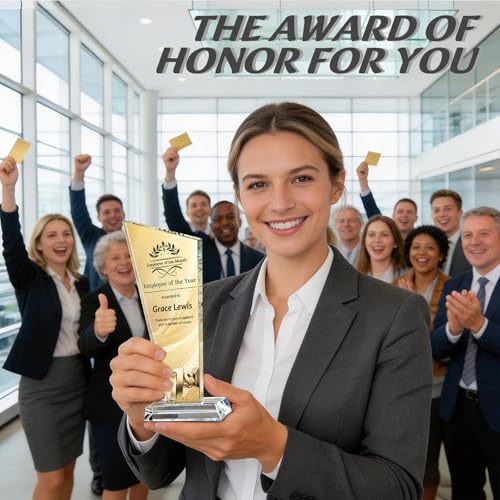 Image of Custom Crystal Trophy Award Personalized Plaque Award with Text Logo Photo Awards Trophies for Employee Recognition Team Graduation Personalized Office Gifts for Boss Coworker Teacher