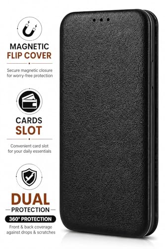 Image of WHITBULL Soft Leather Wallet flip case kick Stand with Magnetic Closure Lightweight Slim flip Cover for Vivo V70 5G / Vivo V70 Elite 5G - Black