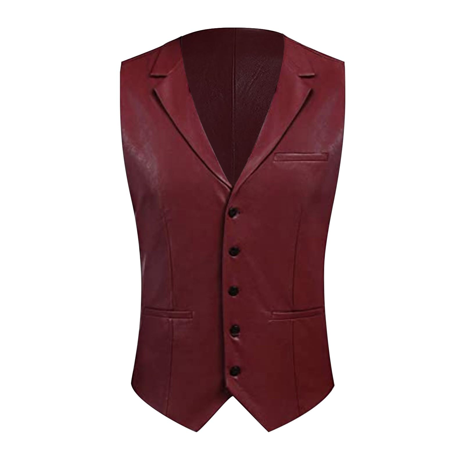 Gilet vintage da uomo, elegante, in pelle, con risvolto, scollo a V, con bottoni, con molte tasche, da uomo, per feste formali