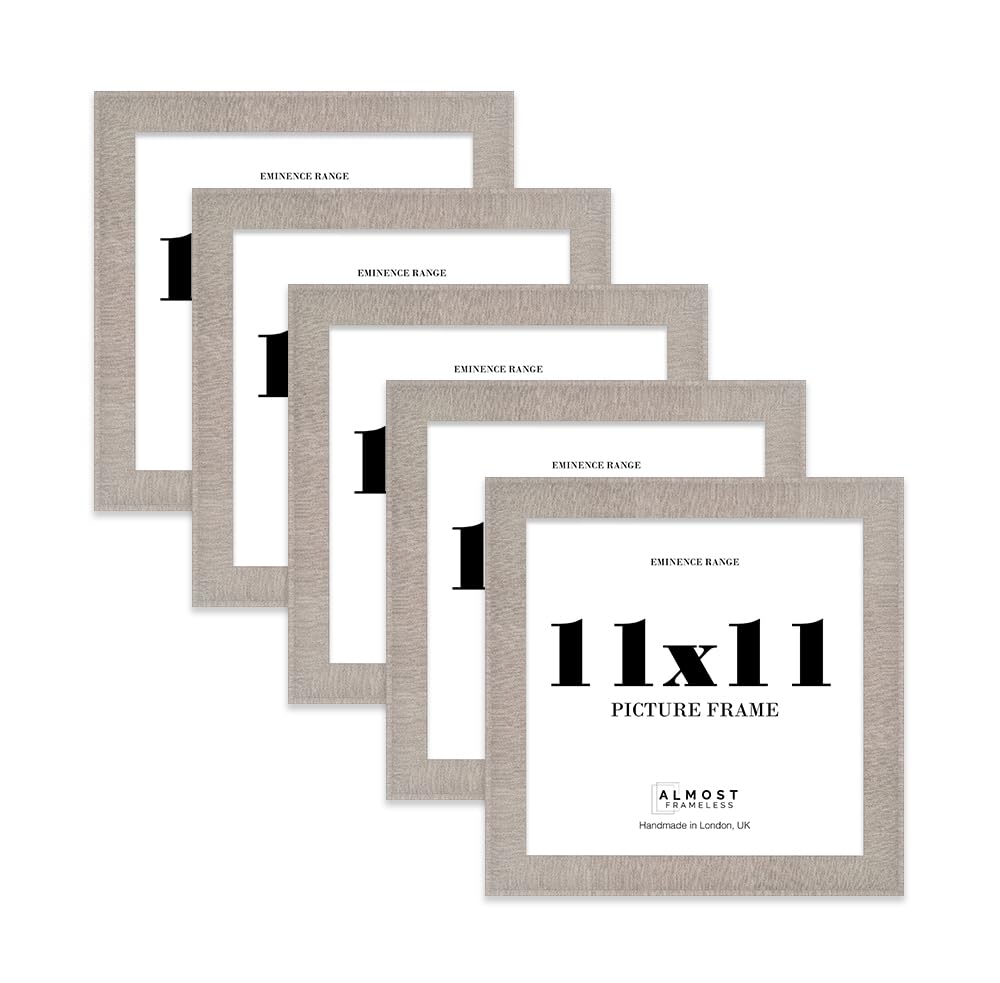 11x11" Grey Picture Frame - Rustic Wood Industrial Effect Photo Frame for Wall Display, Ideal for Posters, Prints & Home Décor, Wall Hooks and Kickstand, 32mm Edge - 5 Pack