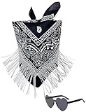 JIANGLAI Rhinestone Bandana with Heart Sunglasses,Disco Cowgirl Boy Paisley Pattern Bandanas Face Mask Square Scarf Headwear (Black)
