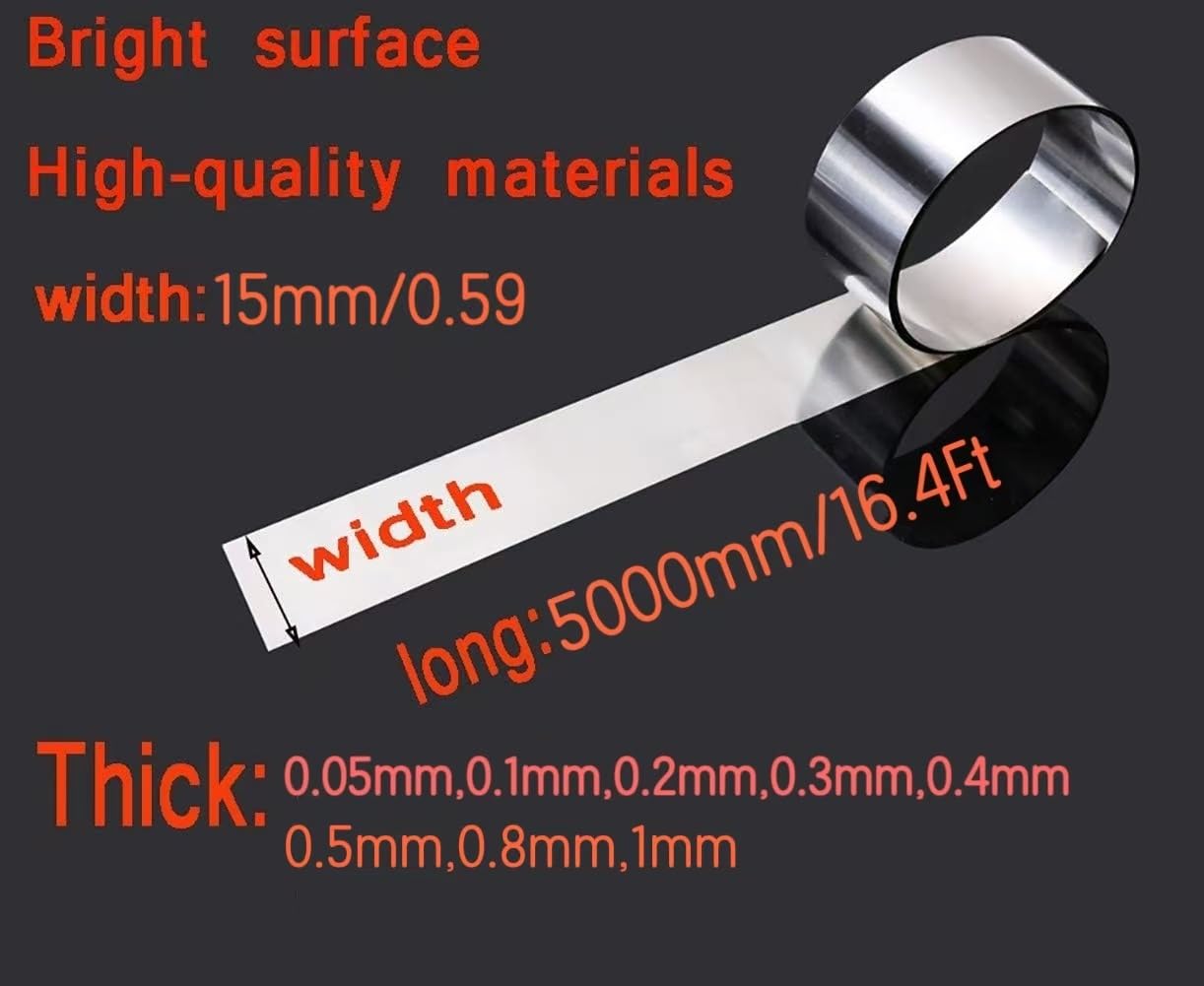 Taśma ze stali nierdzewnej 304, 15 mm x 5000 mm (16,4 stopy), opcje grubości 0,05–1 mm do blach samochodowych, spawania, gięcia, majsterkowania, stali nierdzewnej(Thickness 0.5mm)