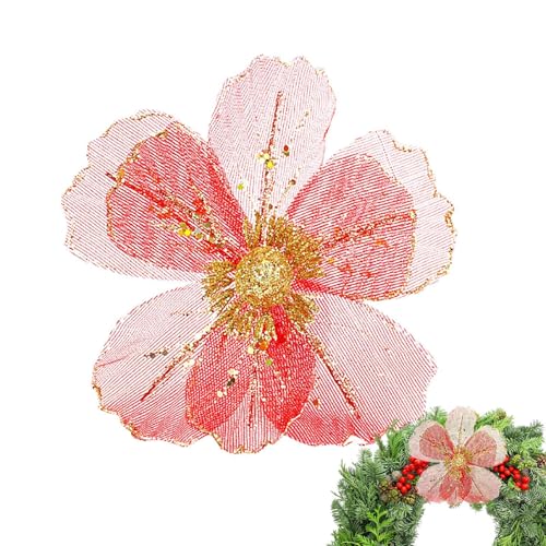 Flores de Navidad con purpurina, adornos para árbol de Navidad, flores artificiales brillantes, flores de Navidad artificiales, flores de Navidad artificiales, decoración de flores de Navidad