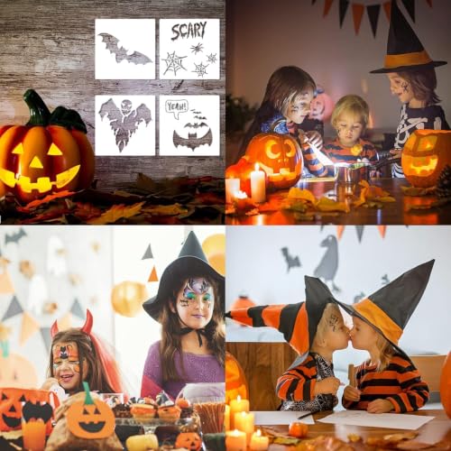 21 Pcs Reusable Plastic Halloween Stencils, Pumpkin Bat Scarecrow Templates for Painting on Wood, DIY Decor - image 6