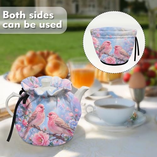 Image of Bird Flower Print Tea Cozies for Teapot Portable Tea Cozy for Teapot Dust Proof Insulated Teapot Cover Keep Warm Home Kitchen Table Decorative Accessories