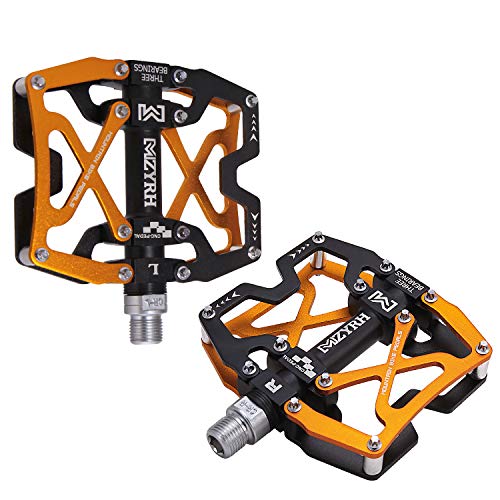 Mzyrh Mountain Bike Pedals, Ultra Strong Colorful Cnc Machined 9/16" Cycling Sealed 3 Bearing Pedals (Black Black Glod 3 Bearings) #TOP1