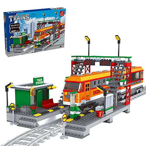 VPPI Technik Zug Eisenbahn Bausatz, City Personenzug Bausteine Modell mit Schienen, 928 Teile City Güterzug…