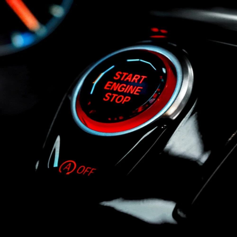 Autocollant Bouton Start/Stop Pour BMW - Compatible Châssis E (X1 E84, X5 E70, Série 3 E90...) - Rouge, Bleu, Argent, Noir