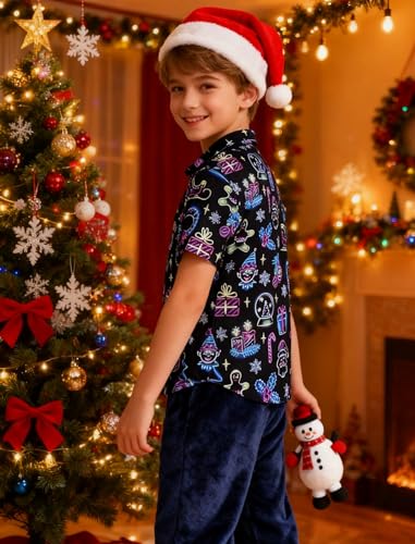 Image of Hawaiian Shirt for Boys Button Down Wrinkle Free Shirt Short Sleeve Funny Beach Casual Summer Print Top for Kids 4-15 Years