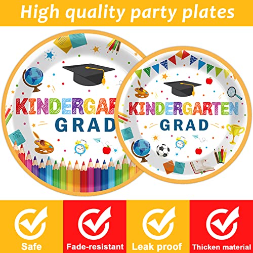 Image of Kindergarten Graduation Party Supplies Pre-K Grad Tableware Set Preschool Graduation Plate Napkin Kindergarten Disposable Paper Dinnerware Kit for Graduate Party decoration Favor 24 Guest (White)