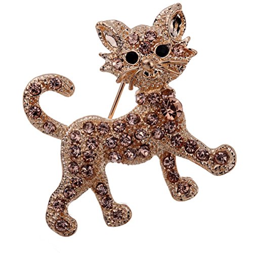 Amybria Charming Gold Plated Crystal Inlay Cat Shape Brown Brooch Pin Women Gift