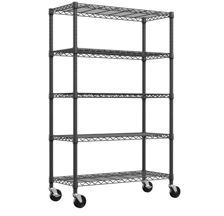 5-Shelf Storage Shelves,Wire Shelving Heavy Duty Metal Storage Shelving Unit Adjustable Garage Shelving Rack Pantry Kitchen (Black, 5 Tier,17.7' D x 47.2' W x 75.6' H)