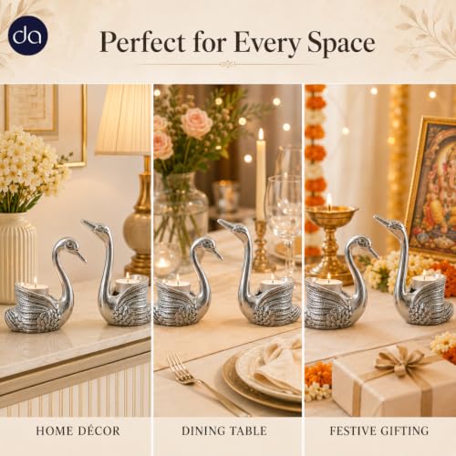 Image of 999 Silver Plated Swan Pair Idol: Vastu-Compliant Home Decor & Candle Holders | Swans for Good Luck and Love | Candle Holder for Home Decor Tabletop Living Room | Showpiece for Gifting
