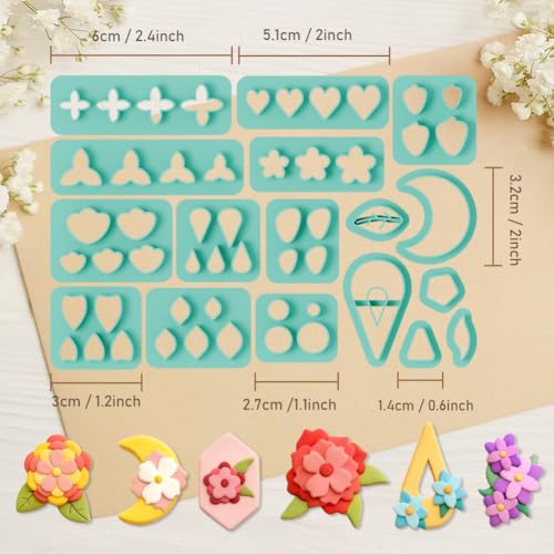 Image of ORIGACH 17 Pcs Flower Petal Polymer Clay Cutters Set Earring Clay Cutter DIY Craft Supplies for Earring and Jewelry Making