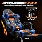 Sweetcrispy Video Game Desk Chair - Ergonomic Computer with Footrest and Comfy Lumbar Support, PU Leather Recliner with Headrest, Fixed Up Armrest, Height Adjustable with 360° Swivel, for Adults, Blue - Image 4