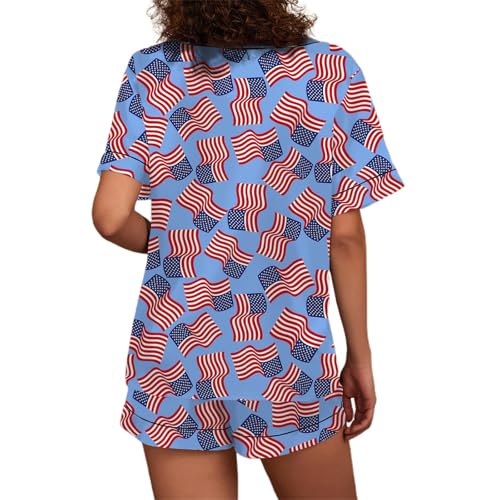 Image of Women Hearts Pajama Sets Satin Short-Sleeve Top and Shorts Set 2 Piece Loungewear Sleepwear