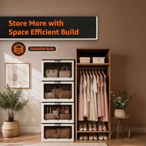 Image of Amazon Basics Plastic Wardrobe for Bedroom & Drawers Organisers, Cupboard Organizer & Wardrobe Organiser (4 Layer)