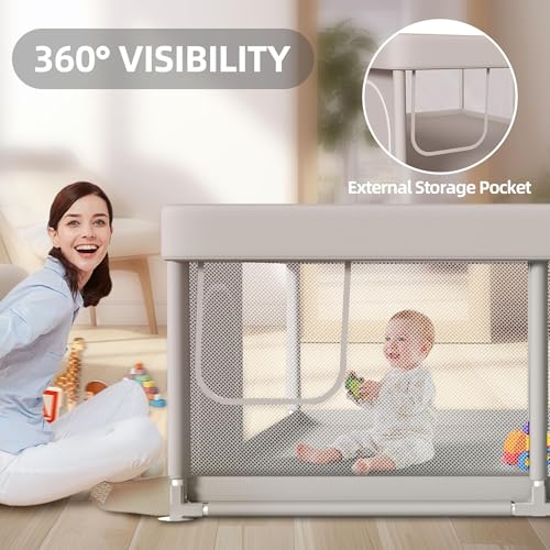 Baby Playpen with Mat 65 x 50 Inch, PlayPen for Babies and Toddlers, Sturdy Safety Play Yard for Indoor & Outdoor with Zipper Gates