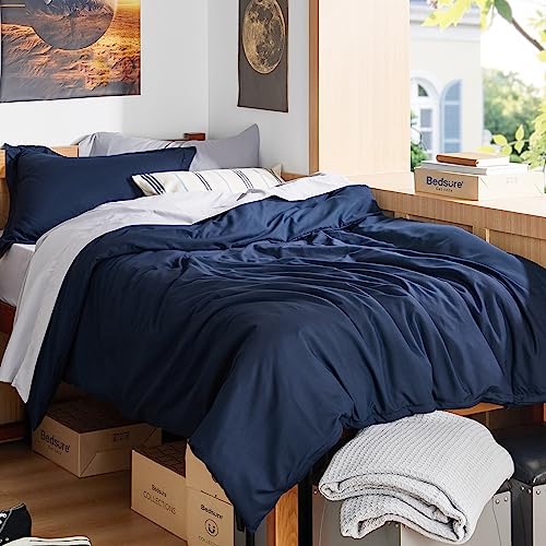 Image of Bedsure Twin /Twin XL Duvet Cover, Double Brushed Bedding Set, Navy Blue | For Kids & Adults, 68 inchx90 inch Comforter Cover, Hotel Luxury, All Season, Breathable, Easy Care, Lightweight, Zipper Closure