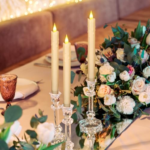 Image of Baquler 24 Pcs 8.8 inch Ivory Flameless Taper Candle LED Stick Battery Operated | Candle Sticks Bulk, No Battery, Flickering LED Candlestick, Window Wedding Halloween Christmas Decor, Plastic