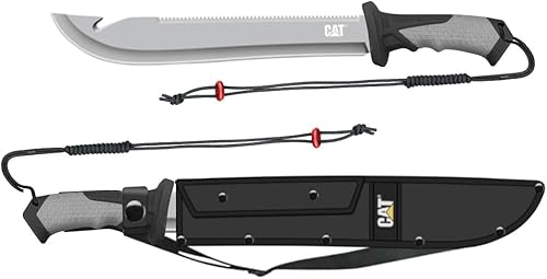 Miniatura 7 de Cat Machete recto con sierra, 19 pulgadas, funda de correa para el hombro, cuchillo de hoja de acero inoxidable con mango ergonómico de herramienta