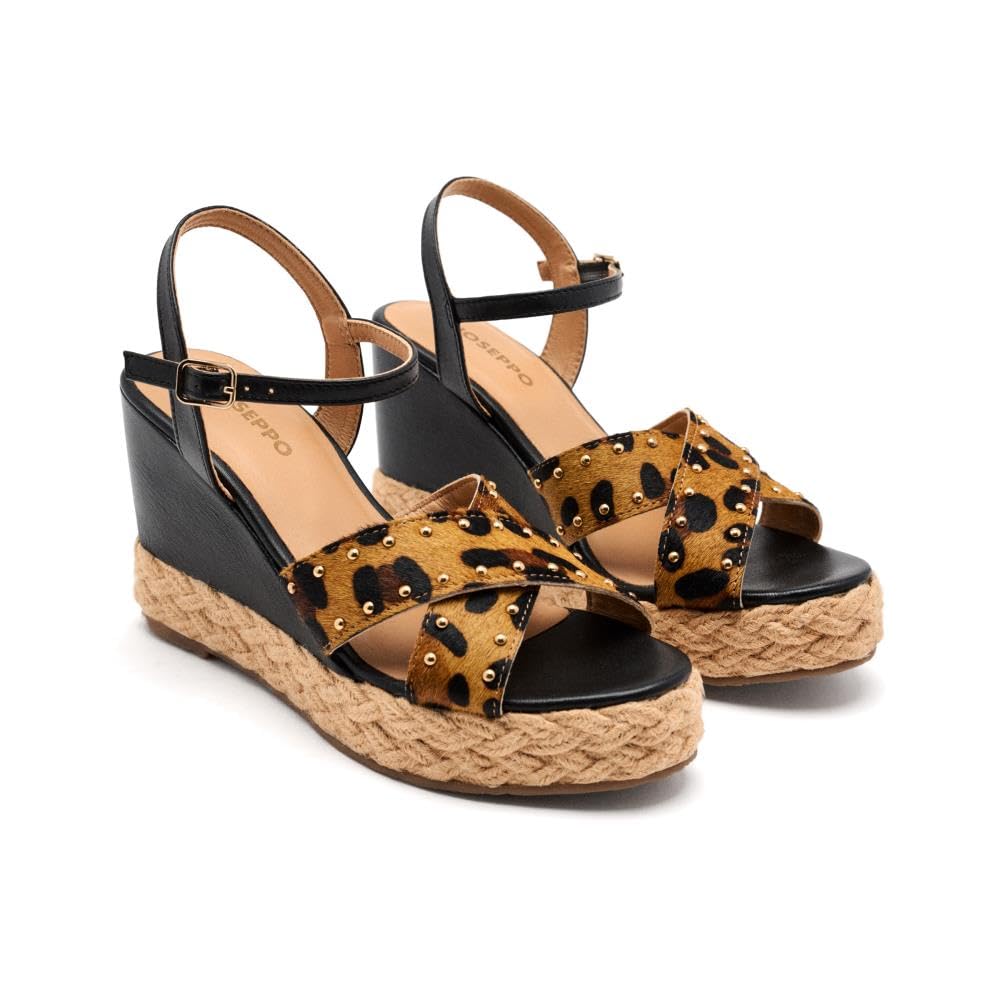 GIOSEPPO Sandals Leopard Leather Wedge Delafield, leopard, 5 UK