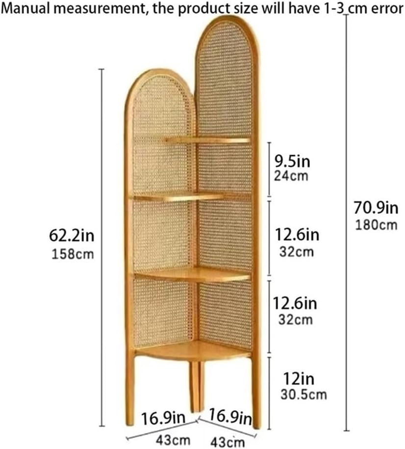 4-Tier Corner Shelf, Corner Bookshelf, Rattan Triangular Cabinet, Tall Corner Accent Chest Display Storage Rack, Plant Stand, Corner Storage Shelf for Living Room, Home Office, Bedroom,D